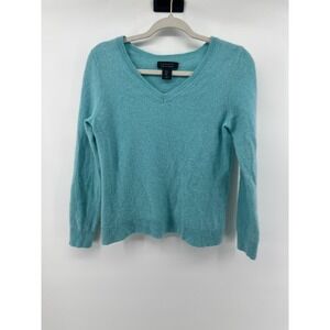 Tahari Womens 100% 2-Ply Cashmere V-Neck Sweater Turquoise Blue Large L